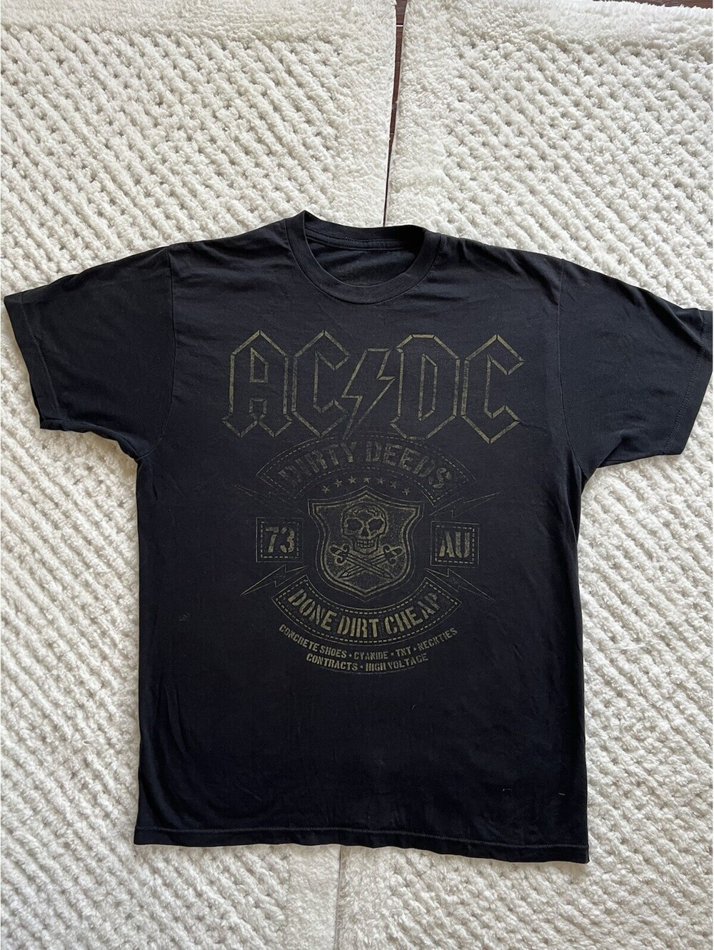 AC/DC Short Sleeve T-Shirt Dirty Deeds Size Medium Gray EUC! Vintage Band T